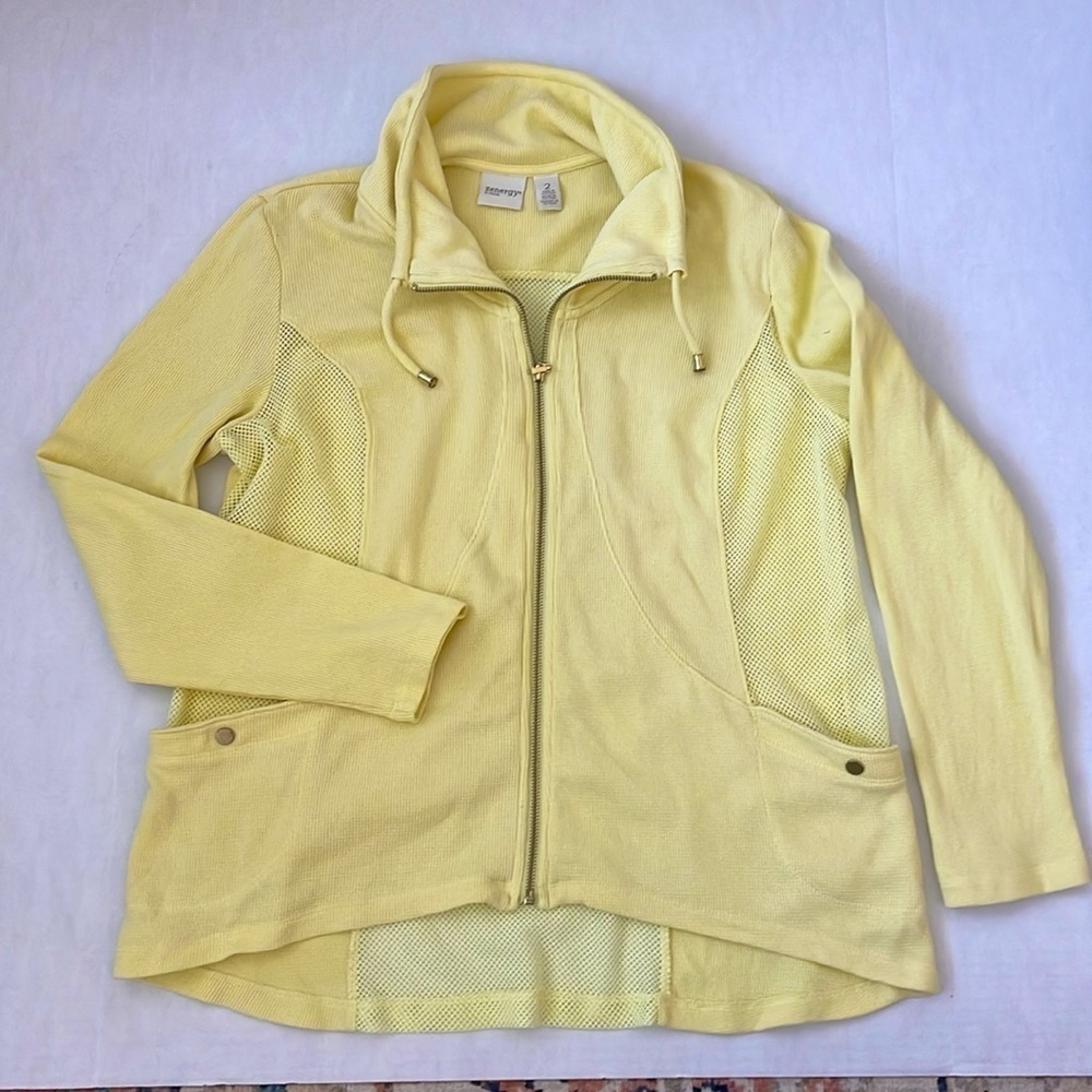 Chico’s Zenergy Leah Waffle Knit Mesh Mix Lightweight Cotton Jacket Size Large